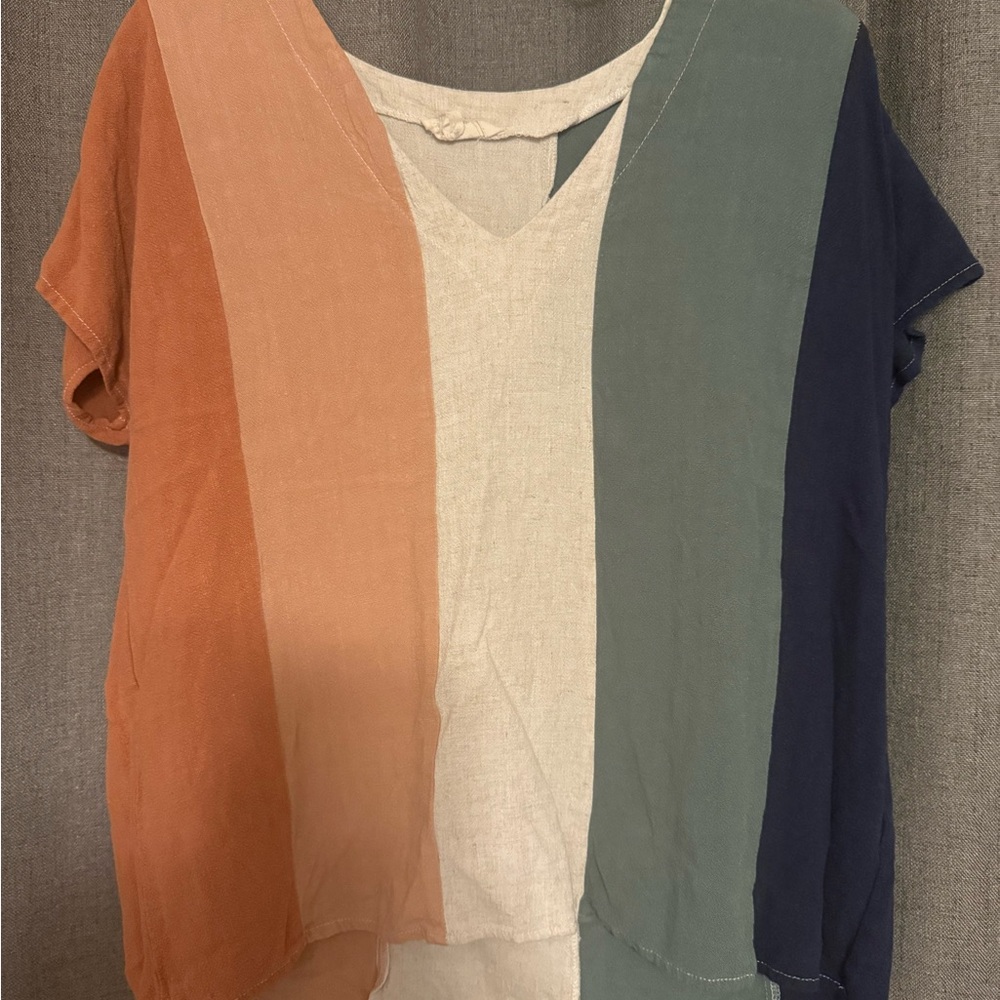 Asymmetrical Orange and Cream Short Sleeve Tee